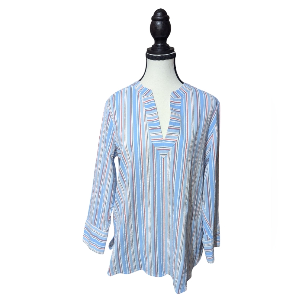 Vineyard Vines Blue White Pink Striped Beachy Tunic Long Sleeve Shirt Size M GUC